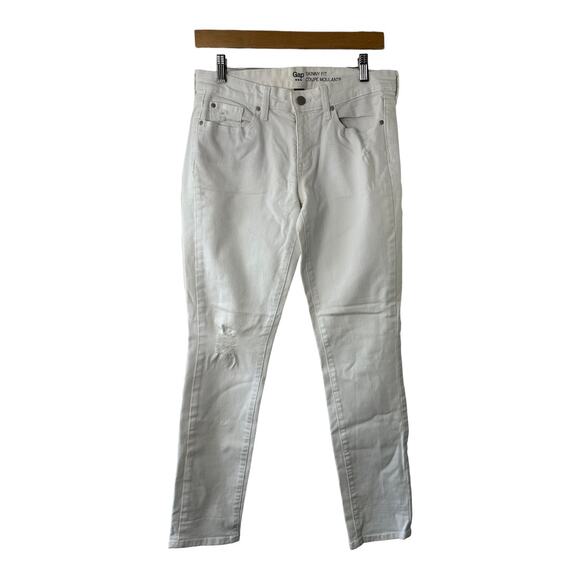 GAP White Skinny Fit Jeans Women's Size 6 28 Regular Distressed Inseam 30" - Picture 1 of 9